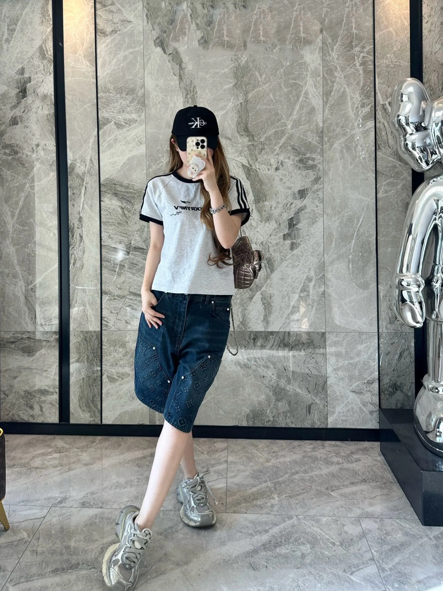 Louis Vuitton/Louis Vuitton 25ss presbyopic embossed denim shorts